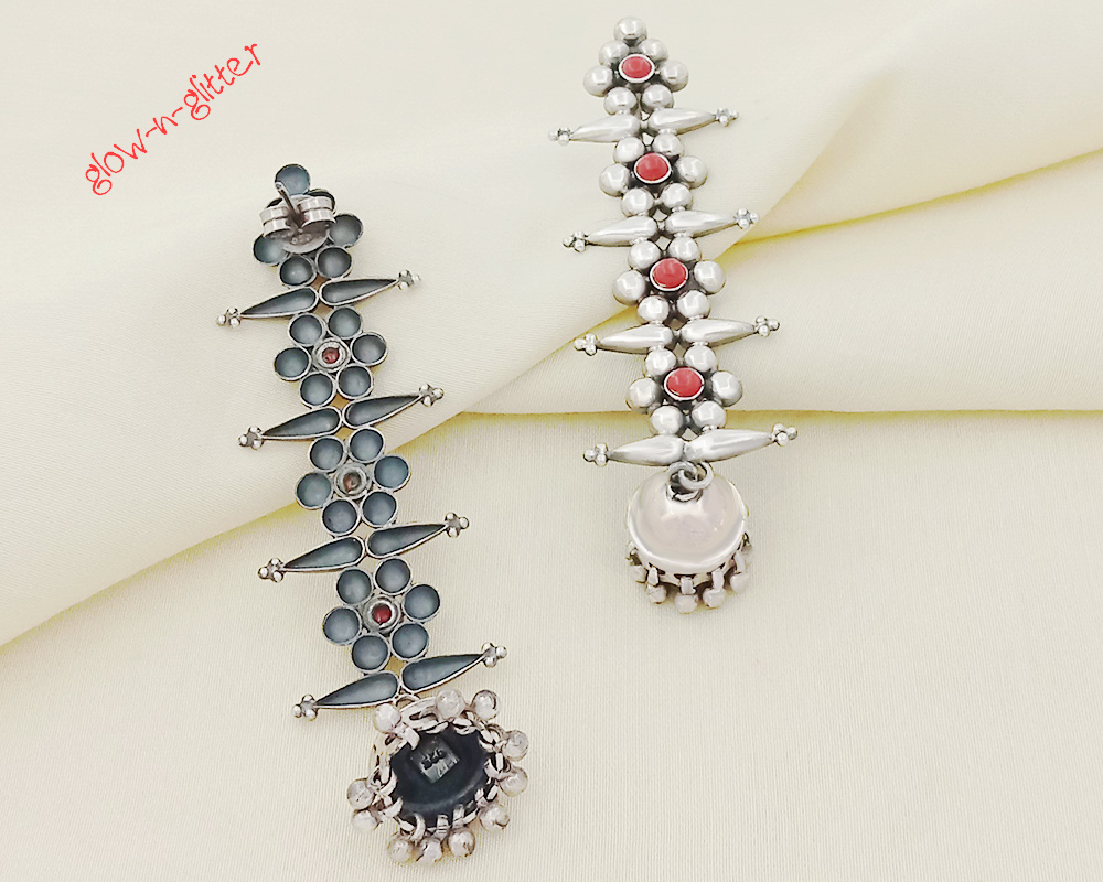 STATEMENT CORAL & STERLING SILVER JHUMKA EARRINGS - Image 3