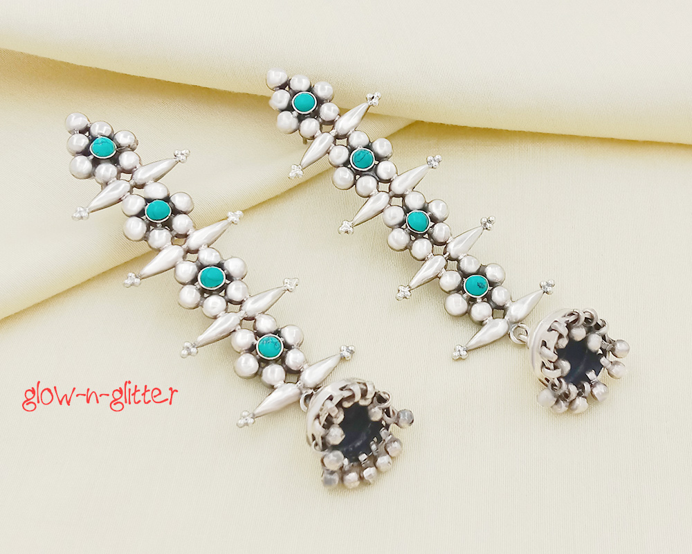 STATEMENT TURQUOISE & STERLING SILVER JHUMKA EARRINGS - Image 2