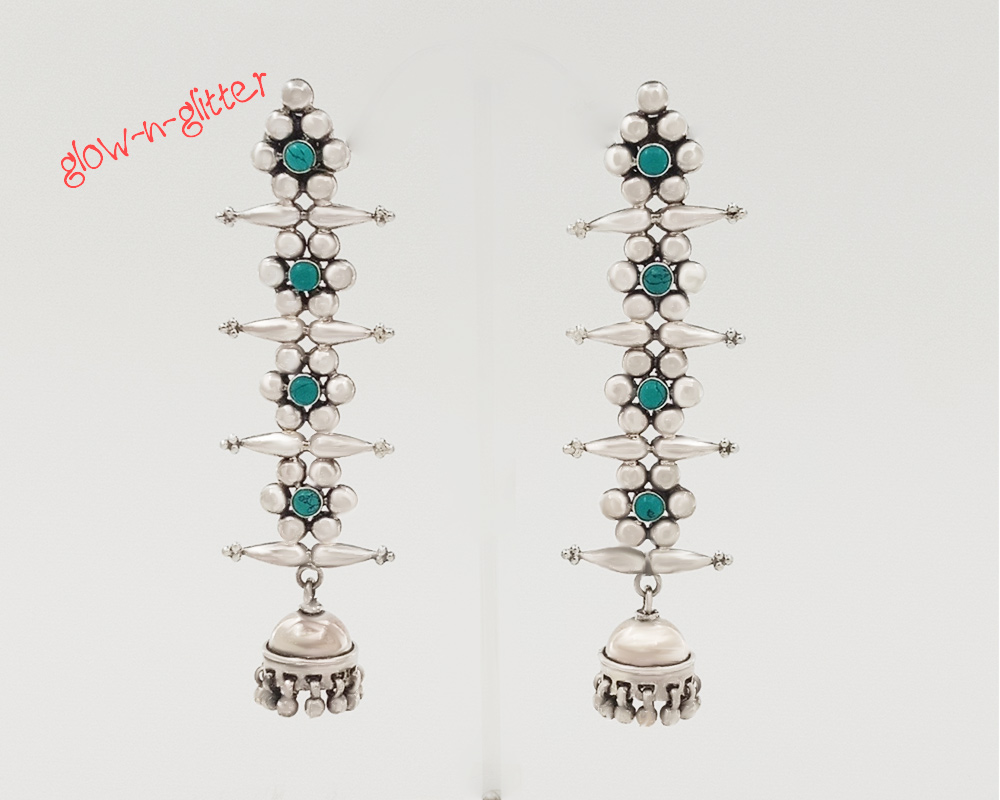 STATEMENT TURQUOISE & STERLING SILVER JHUMKA EARRINGS - Image 3
