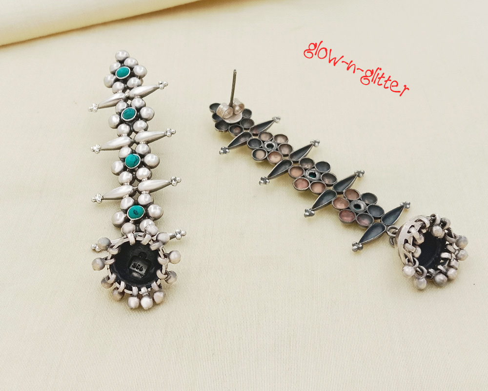 STATEMENT TURQUOISE & STERLING SILVER JHUMKA EARRINGS - Image 4