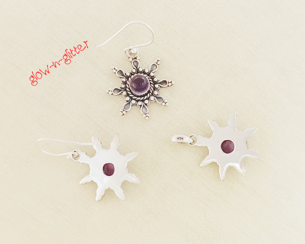STERLING SILVER AMETHYST SUNRAY PENDANT EARRING SET - Image 2
