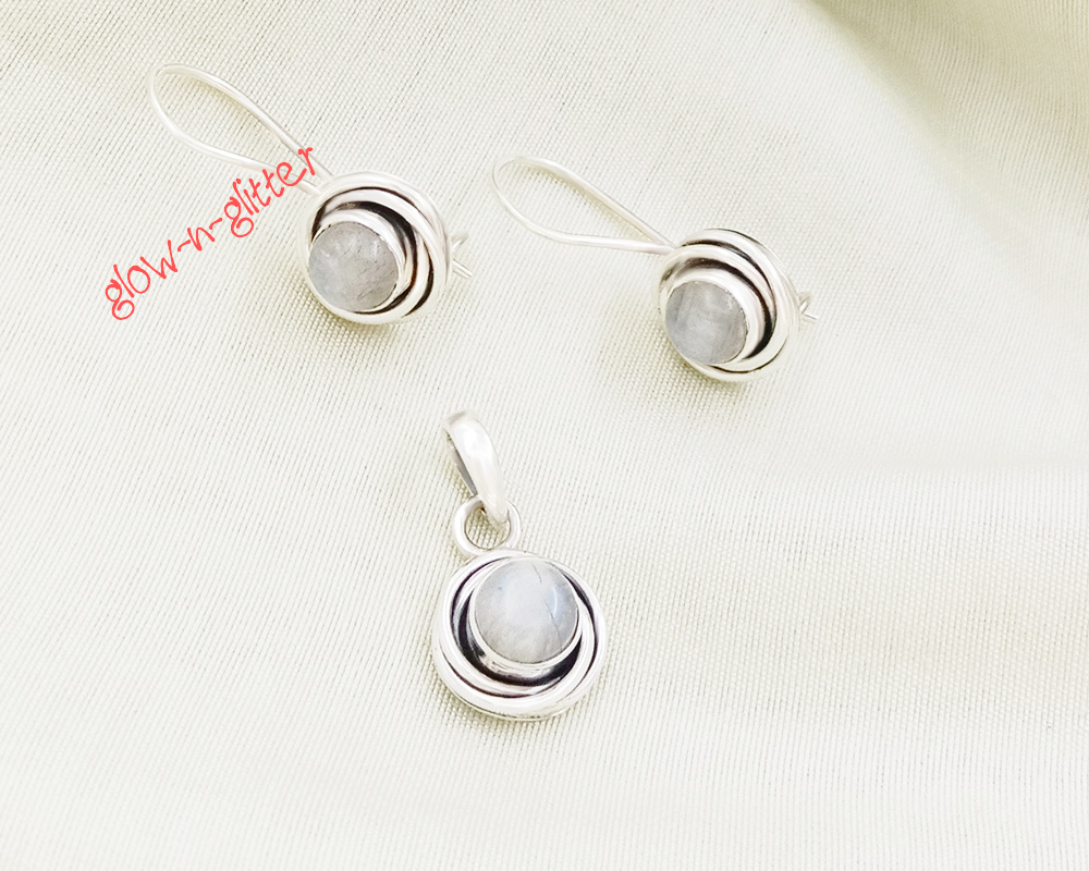STERLING SILVER MOONSTONE SWIRL PENDANT EARRING SET - Image 2