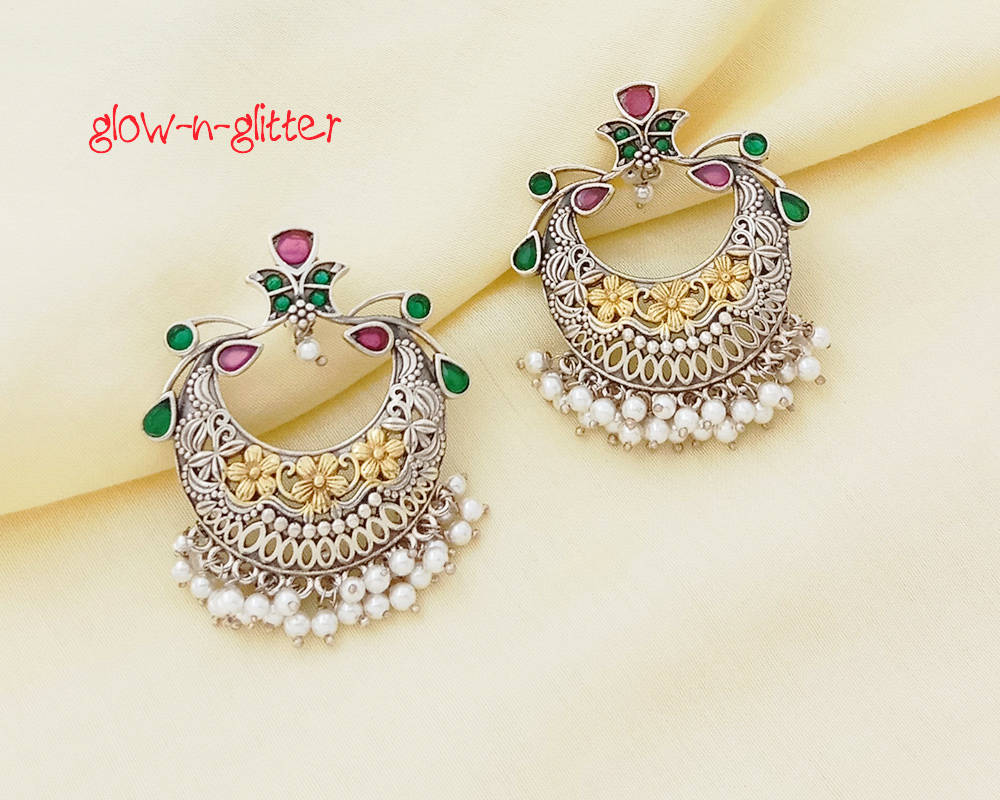 STERLING SILVER INDRADHANUSH CHANDBALI EARRINGS - Image 4