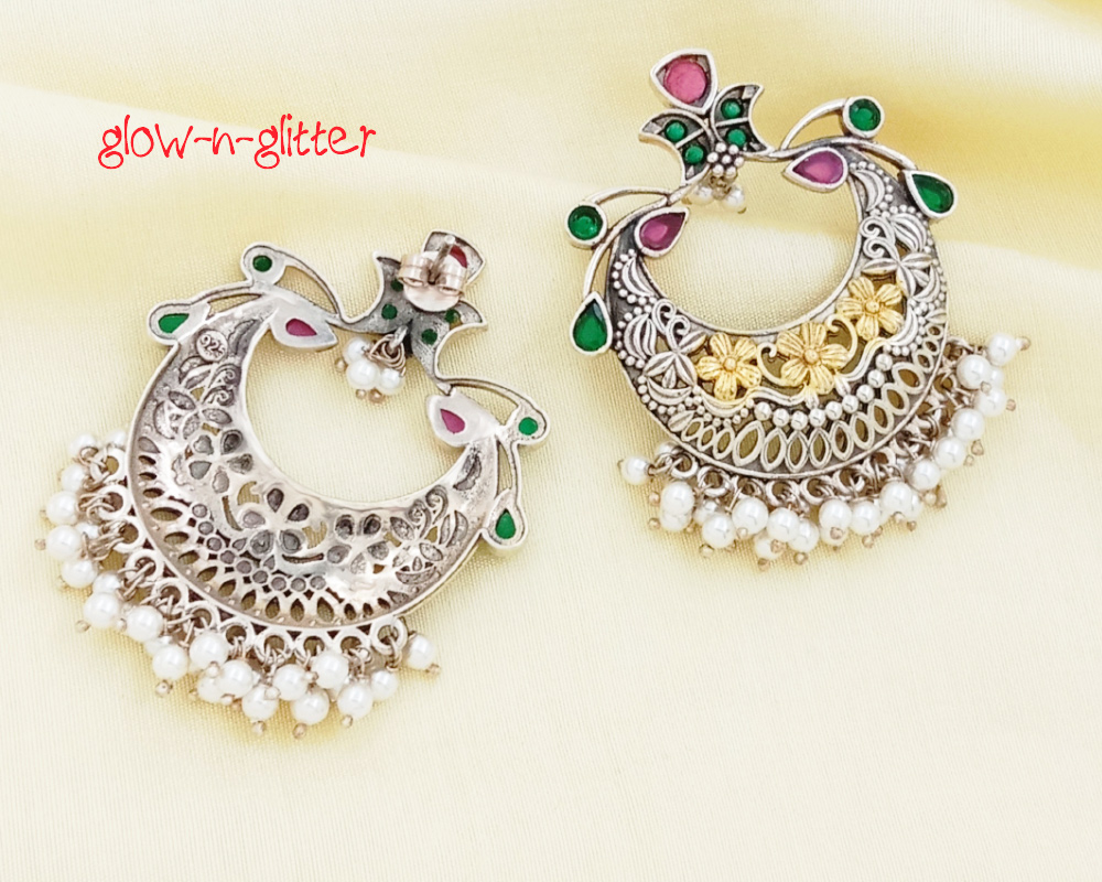 STERLING SILVER INDRADHANUSH CHANDBALI EARRINGS - Image 3