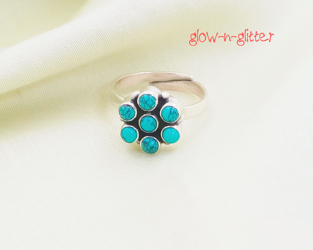 STERLING SILVER FLORAL TURQUOISE RING - Image 3