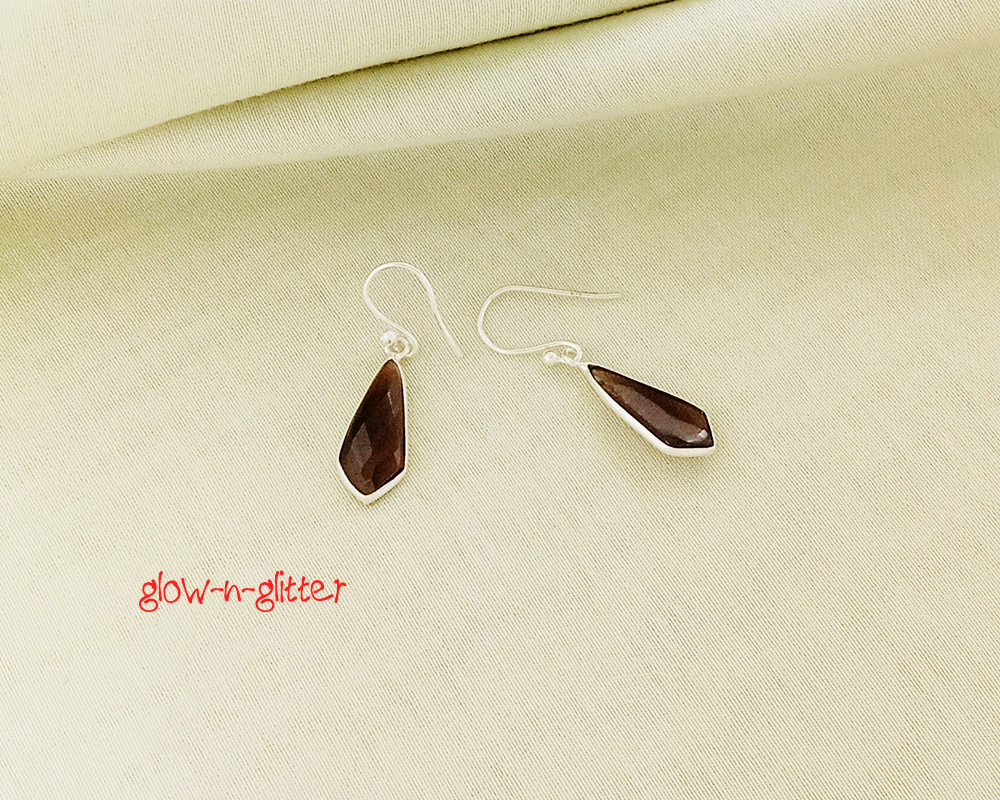 STERLING SILVER & SMOKY TOPAZ DROP EARRINGS - Image 2