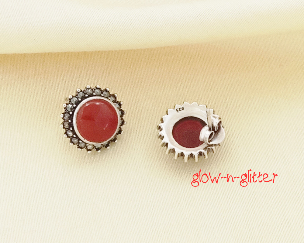 STERLING SILVER MARCASITE HONEY ONYX EARRINGS - Image 2
