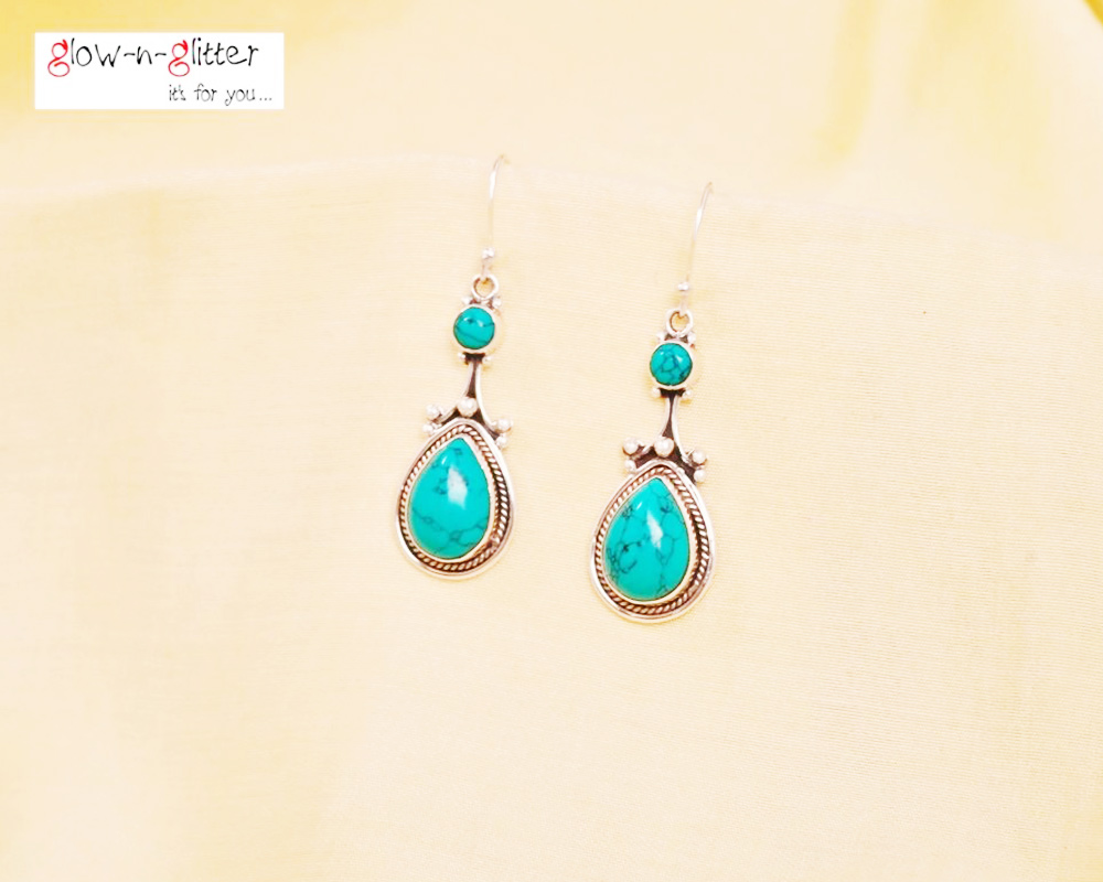 <span style="color: #808080;">STERLING SILVER TURQUOISE DROP EARRINGS </span> - Image 2
