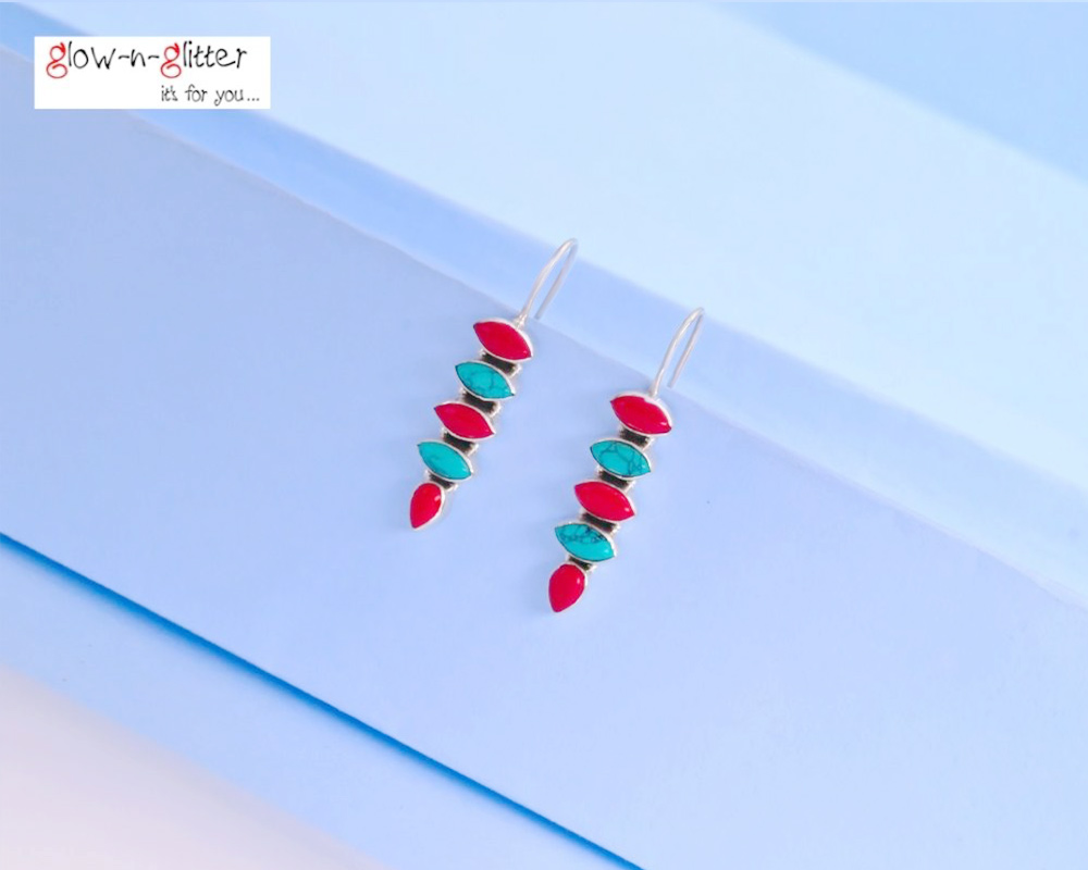 <span style="color: #808080;">STERLING SILVER TURQUOISE & CORAL HOOK EARRINGS </span> - Image 2