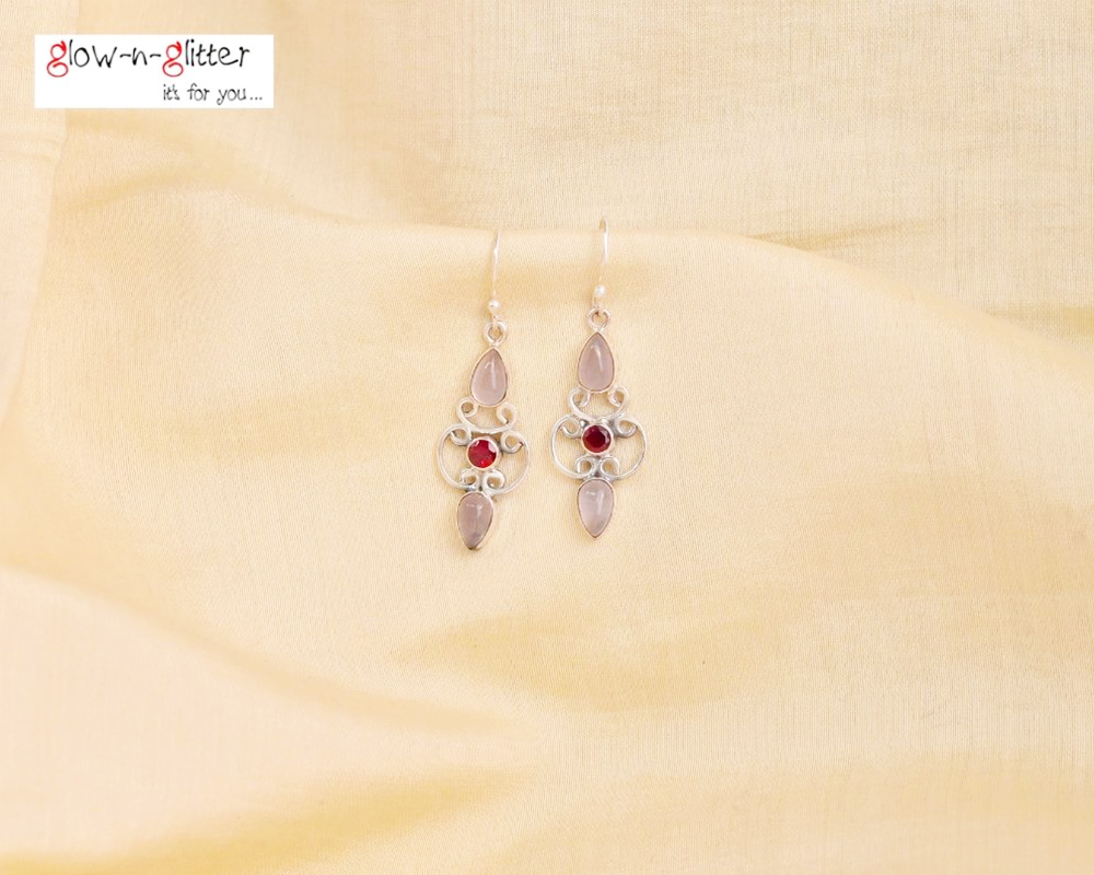 <span style="color: #808080;">STERLING SILVER ROSE QUARTZ & GARNET DROP EARRINGS </span> - Image 3