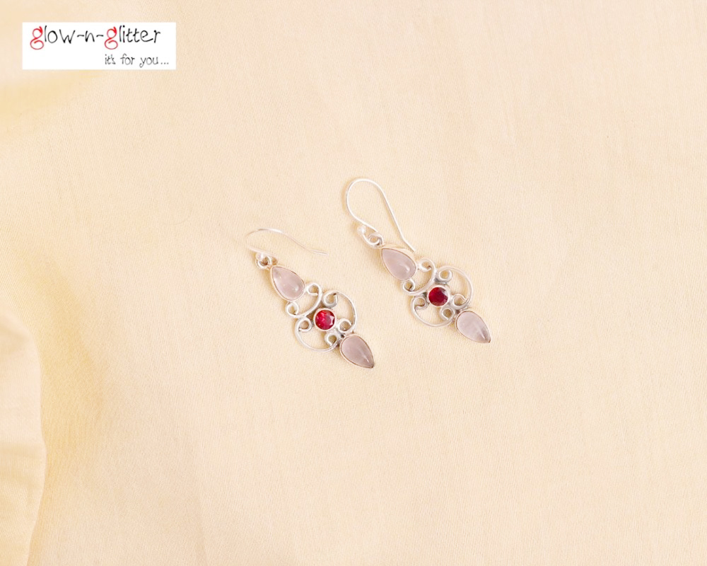 <span style="color: #808080;">STERLING SILVER ROSE QUARTZ & GARNET DROP EARRINGS </span> - Image 2