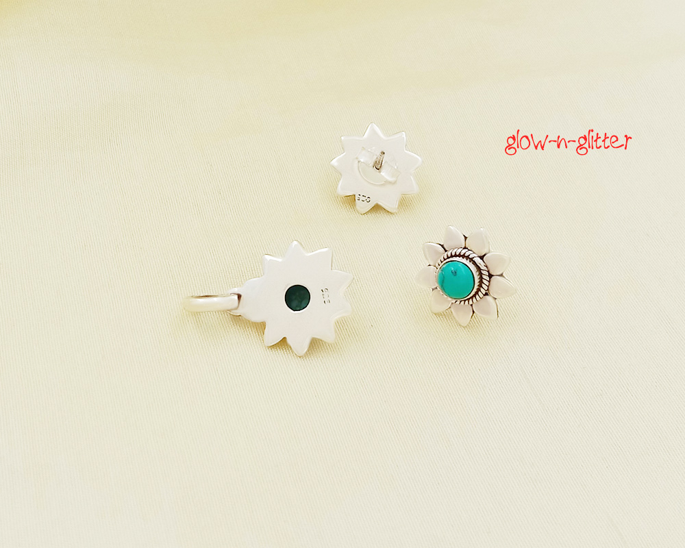 <span style="color: #808080;">STERLING SILVER TURQUOISE FLORAL PENDANT EARRING SET </span> - Image 3